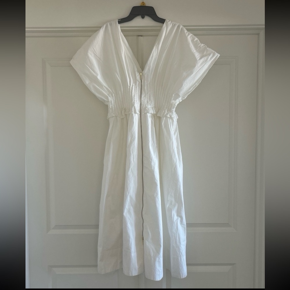 Anthropologie V-Neck Zip-Front Midi Dress White Cotton Dress Women’s Size M NEW - Picture 5 of 12